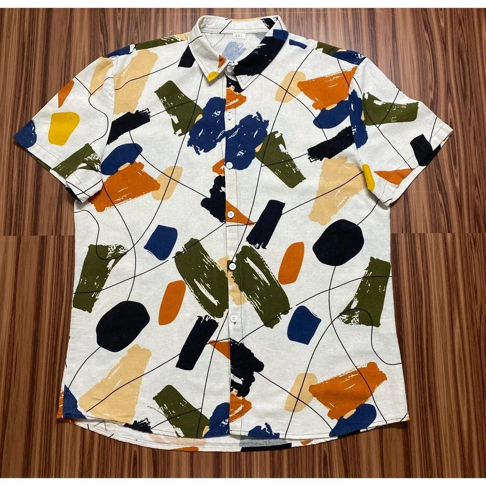 Men's Fashion Print Hawaiian Shirt 2XL Slim Multicolor Short Sleeve‎ Button Up